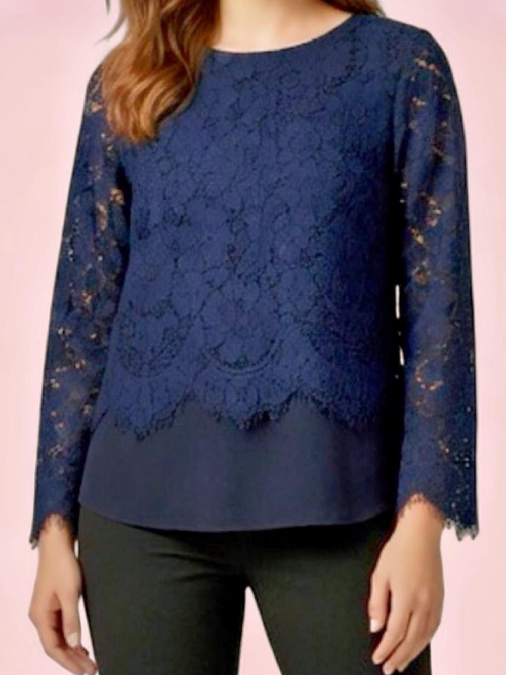 Banana Republic Navy long sleeve lace blouse
